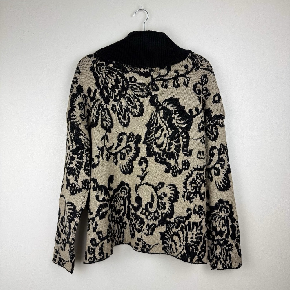 N Touch Sweater Women's XL Black Tan Mock Cowl Neck Long Sleeve Floral - Picture 2 of 9